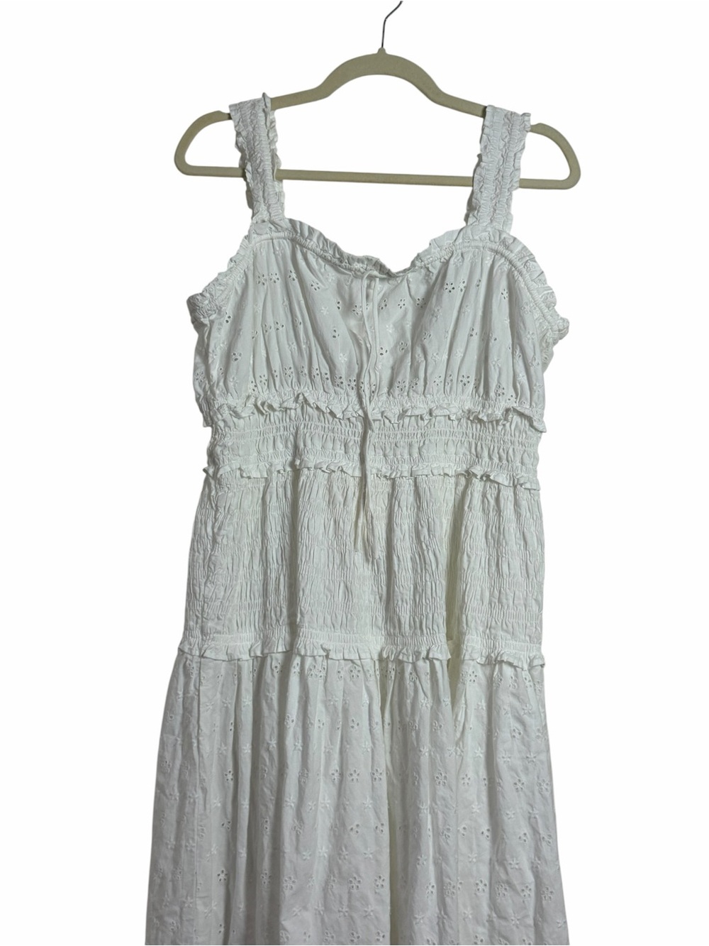 GAP x DÔEN Eyelet Midi Dress White Smocked Cotton Tiered Large NWT - Picture 4 of 10